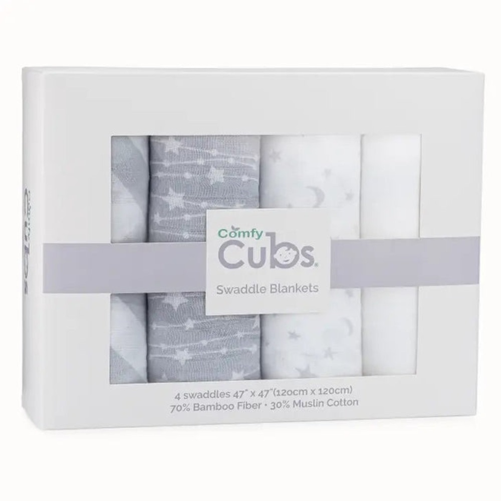 Baby Muslin Swaddle Blankets 4 Pack Grey